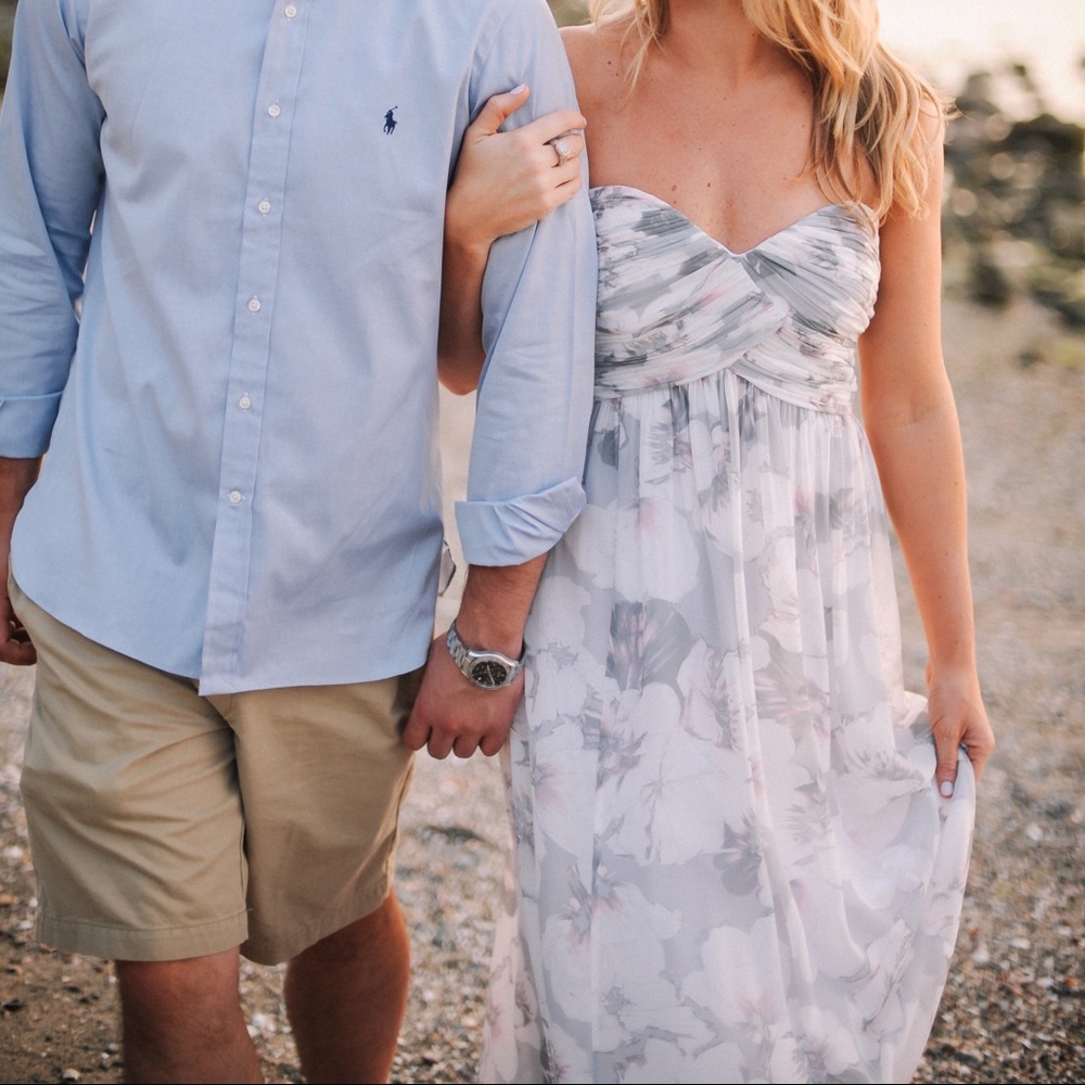 Donna Morgan “Laura” gown in gray floral